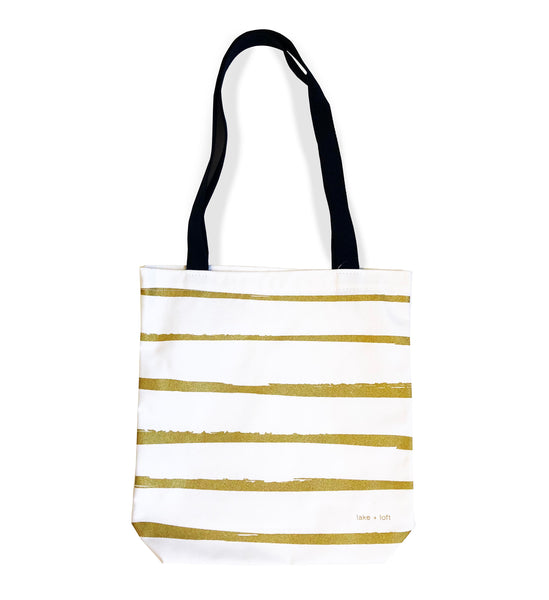 white paint stripe tote